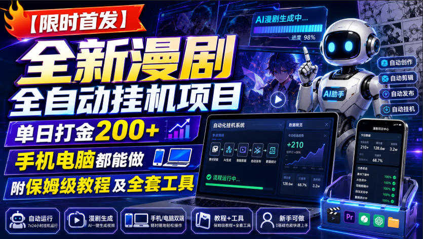 【限时首发】全新漫剧全自动挂G项目，单日打金200+，手机电脑都能做，附保姆级教程及全套工具【揭秘】-洛柒笔记