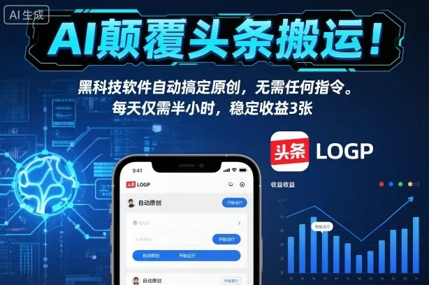 AI颠覆头条搬运！黑科技软件自动搞定原创，无需任何指令。每天仅需半小时，稳定收益3张-洛柒笔记