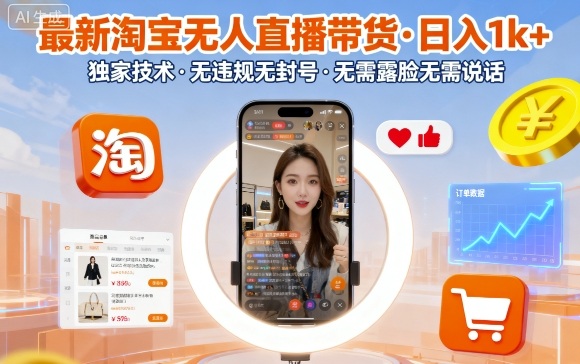 最新淘宝无人直播带货，日入1k+，独家技术，无违规无封号，无需露脸无需说话【揭秘】-洛柒笔记