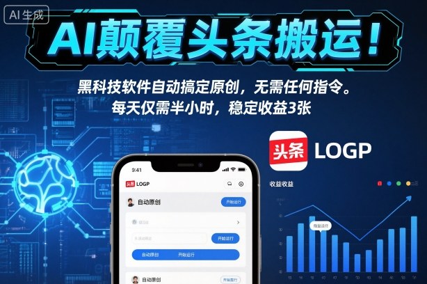 AI颠覆头条搬运！黑科技软件自动搞定原创，无需任何指令。每天仅需半小时，稳定收益3张【揭秘】-洛柒笔记