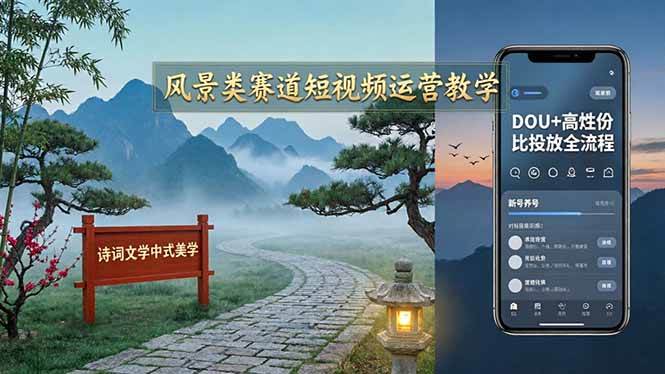 （17992期）风景类赛道短视频运营教学：诗词文学中式美学，新号养号对标账号定位，DOU+高性价比投放全流程-洛柒笔记