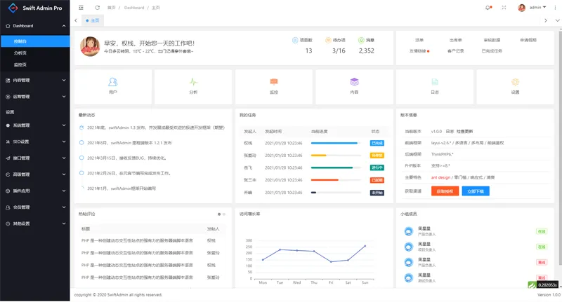 swiftadmin(基于ThinkPHP6 + Layui的开源后台管理系统框架)-洛柒笔记
