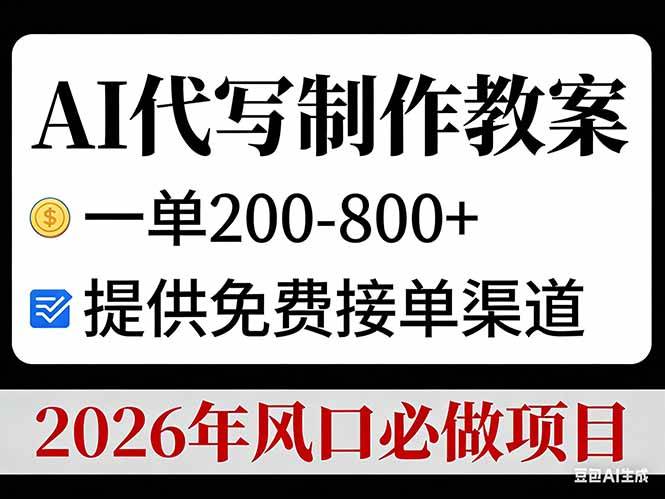 （17096期）AI代写制作教案，一单200-800+，提供免费接单渠道，2026年风口必做项目-洛柒笔记
