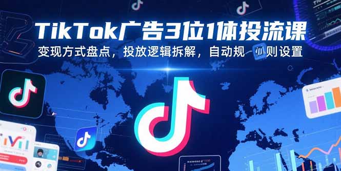 TikTok广告3位1体投流课，变现方式盘点，投放逻辑拆解，自动规则设置-洛柒笔记