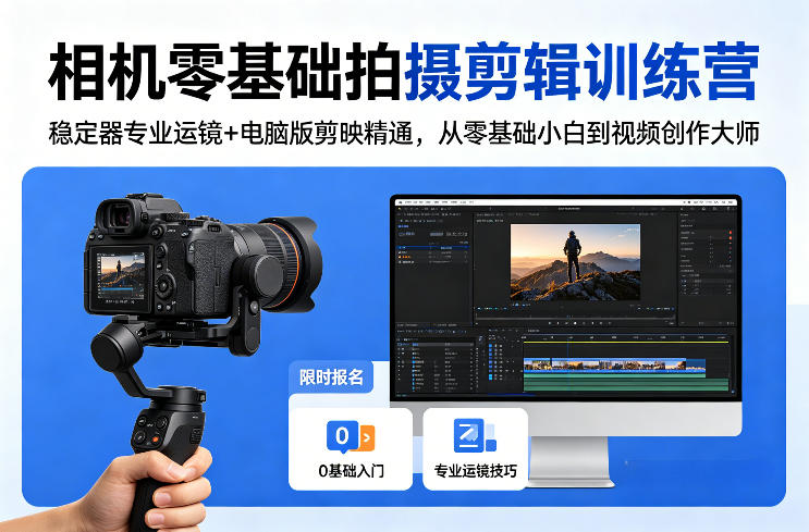相机零基础拍摄剪辑训练营：稳定器专业运镜+电脑版剪映精通，从零基础小白到视频创作大师-洛柒笔记