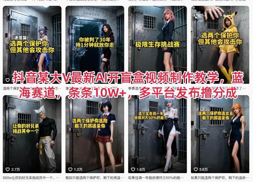 抖音某大V最新AI开盲盒视频制作教学，蓝海赛道，条条10W+，多平台发布撸分成-洛柒笔记