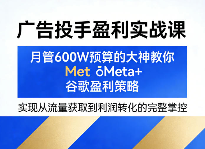 广告投手盈利实战课，月管600W预算的大神教你Meta+谷歌盈利策略，实现从流量获取到利润转化的完整掌控-洛柒笔记