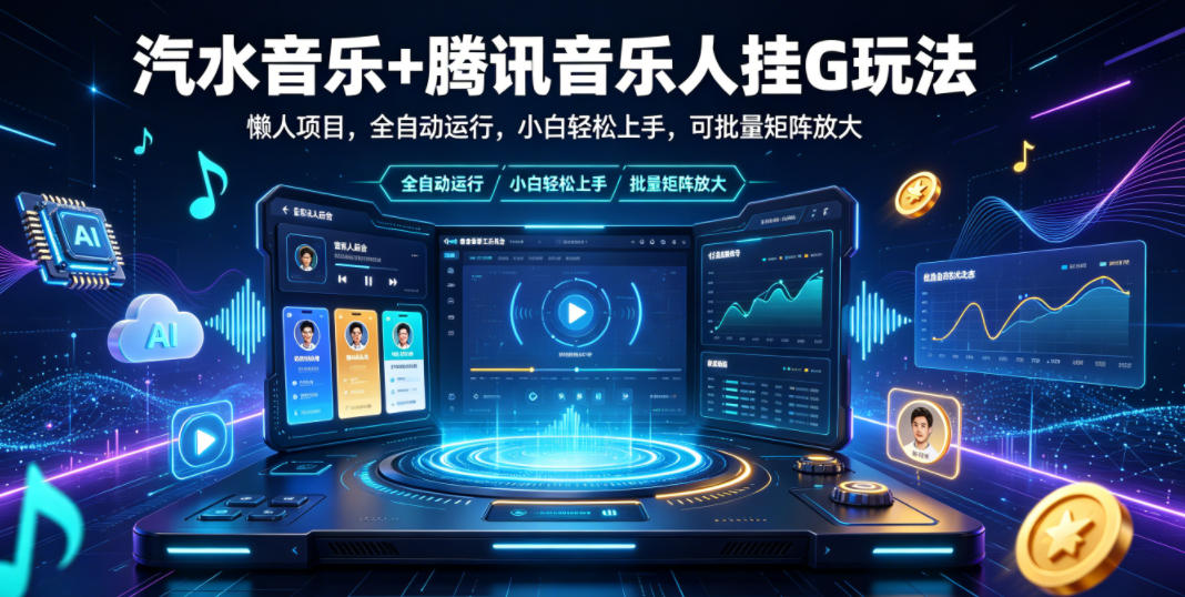 汽水音乐+腾讯音乐人挂G玩法，懒人项目，全自动运行，小白轻松上手，可批量矩阵放大【揭秘】-洛柒笔记