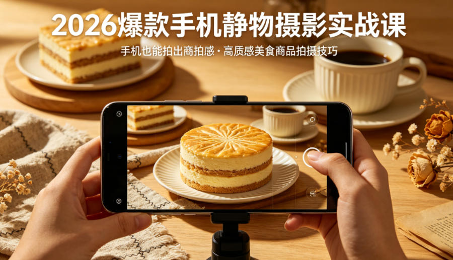 2026爆款手机静物摄影实战课，手机也能拍出商拍感，学会拍出高质感美食商品-洛柒笔记
