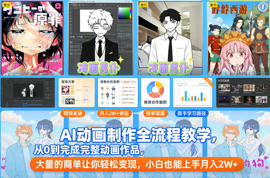 AI动画制作全流程教学，从0到完成完整动画作品，大量的商单让你轻松变现，小白也能上手月入2W+-洛柒笔记