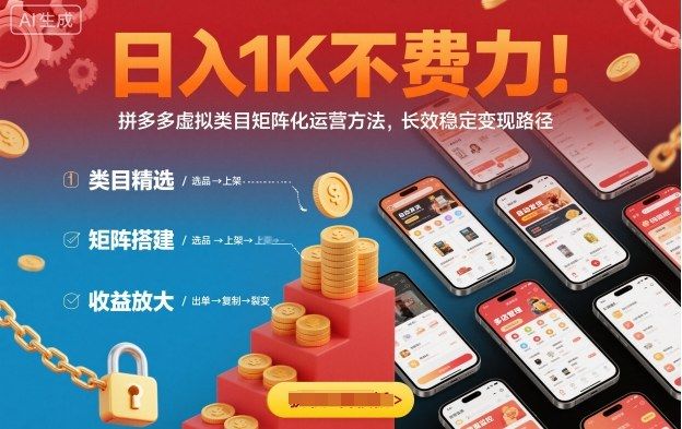 日入1K不费力！拼多多虚拟类目矩阵化运营方法，长效稳定变现路径-洛柒笔记