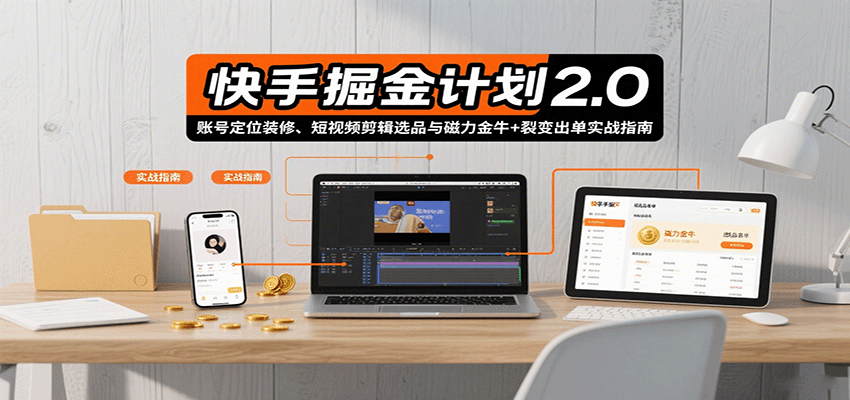 快手掘金计划2.0，账号定位装修、短视频剪辑选品与磁力金牛+裂变出单实战指南-洛柒笔记