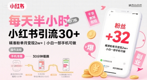 每天半小时小红书引流30+，精准粉单月变现2w+，小白新手一部手机可做，今天5分钟硬核实操-洛柒笔记