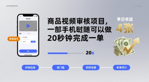 商品视频审核项目，一部手机随时随地都可以做，20秒钟完成一单，单日收益 4张【揭秘】-洛柒笔记