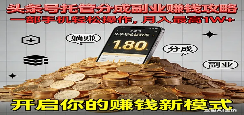 全程托管今日头条，一部手机就可以开干，最高躺赚1W+-洛柒笔记