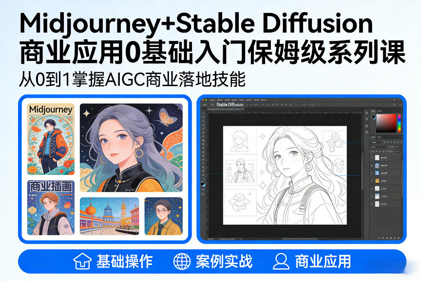 AIGC商业应用Midjourney+Stable Diffusion教程，0基础入门保姆级系列课-洛柒笔记