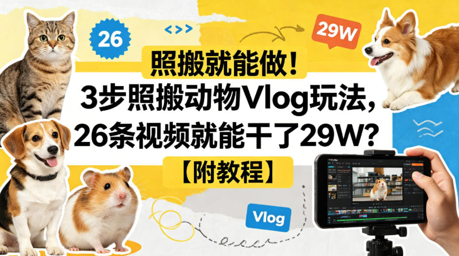 照搬就能做！3步照搬动物Vlog玩法，26条视频就能干了29W？【附教程】【赠coze一键生成工作流】-洛柒笔记