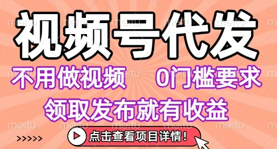 视频号代发，不用剪辑不用做视频，0门槛要求，领取发布就有收益，任务没有无上限，小白轻松上手【揭秘】-洛柒笔记