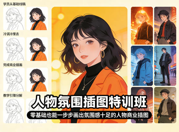 人物氛围插图特训班，零基础也能一步步画出氛围感十足的人物商业插图-洛柒笔记