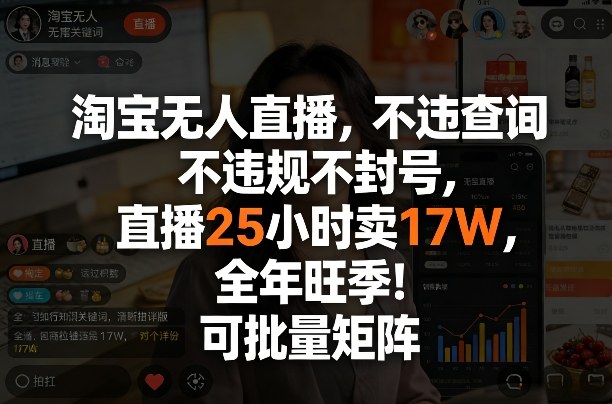 淘宝无人直播，不违规不封号，直播25小时卖17W，全年旺季！可批量矩阵【揭秘】-洛柒笔记