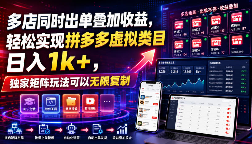 多店同时出单叠加收益，轻松实现拼多多虚拟类目日入1k+，独家矩阵玩法可以无限复制【揭秘】-洛柒笔记