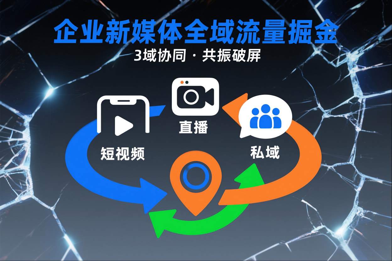 短视频全域商业模式，企业新媒体全域流量掘金，3域协同，共振破屏，短视频-直播-私域-地域-洛柒笔记