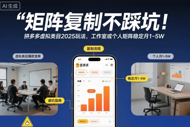 矩阵复制不踩坑！拼多多虚拟类目2025玩法，工作室或者个人矩阵稳定月1-5W-洛柒笔记