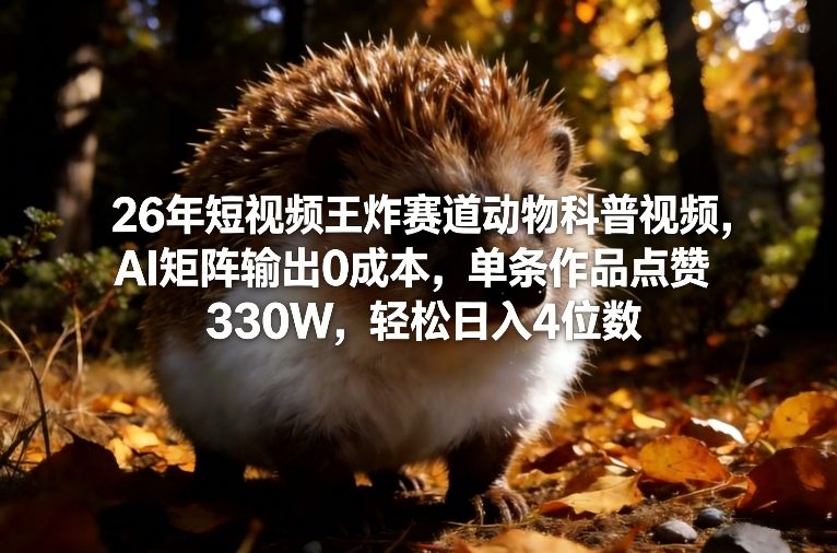 26年短视频王炸赛道动物科普视频，AI矩阵输出0成本，单条作品点赞330W，轻松日入4位数-洛柒笔记