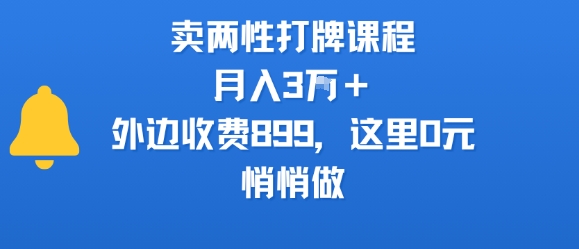 卖两性打牌课程，月入3W+外边收费899的课程，这里0元，悄悄做-洛柒笔记