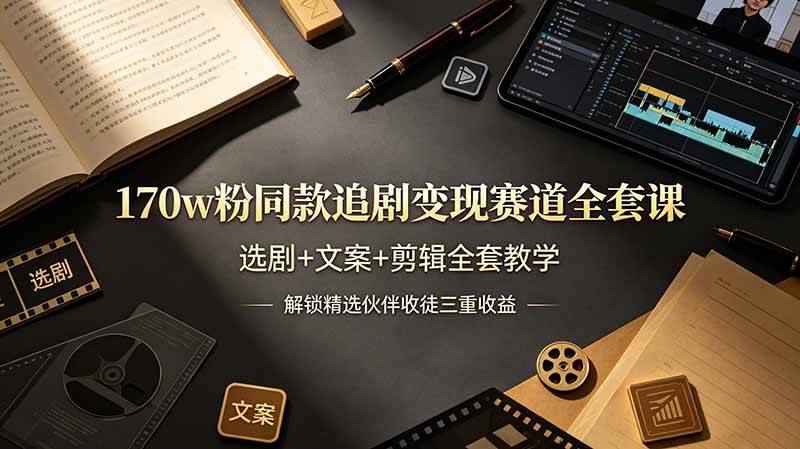（19123期）170w粉博主同款追剧变现赛道全套课，选剧+文案+剪辑全套教学，解锁精选伙伴收徒三重收益-洛柒笔记