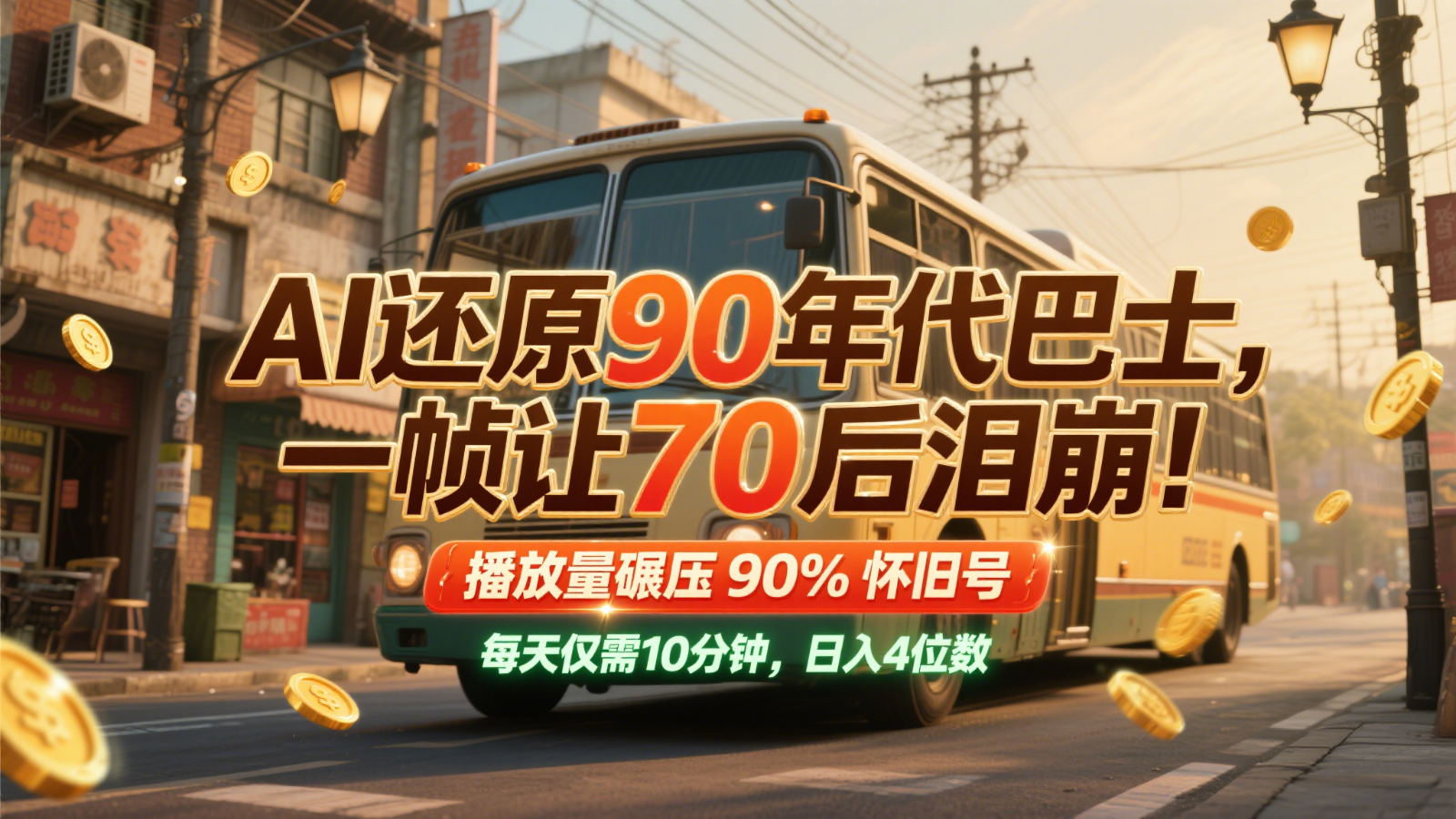 AI还原90年代巴士，一帧让70后泪崩！播放量碾压90%怀旧号，每天10分钟，日入4位数-洛柒笔记