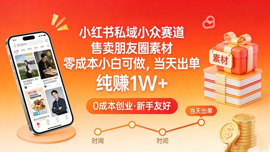 小红书私域小众赛道，售卖朋友圈素材，零成本小白可做，当天出单，月入1W+-洛柒笔记