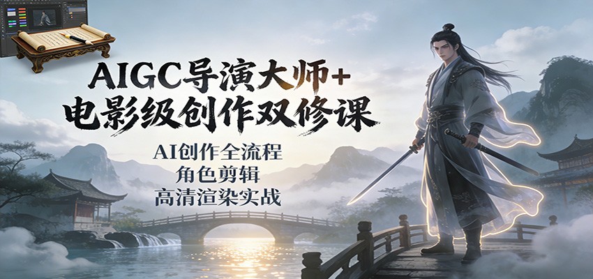AIGC导演大师+电影级创作双修课：AI创作全流程、角色剪辑、高清渲染实战-洛柒笔记