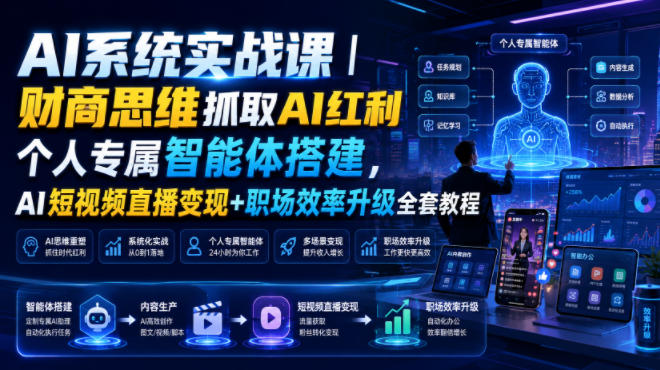 AI系统实战课｜财商思维抓取AI红利｜个人专属智能体搭建，AI短视频直播变现+职场效率升级全套教程-洛柒笔记