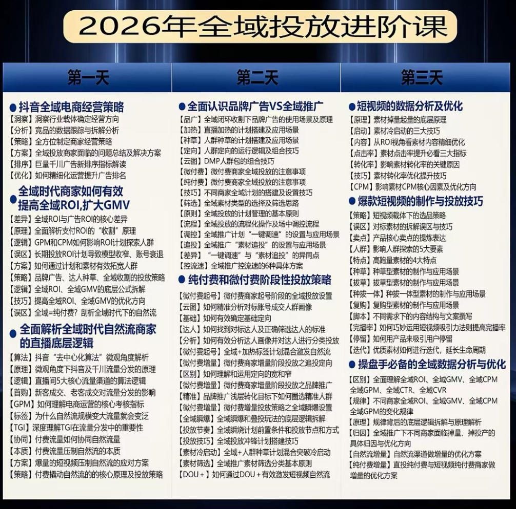 千川扫地僧2026抖音全域投放进阶课，少走弯路·快速起量·掌控增长，6月12-14号杭州线下课-洛柒笔记