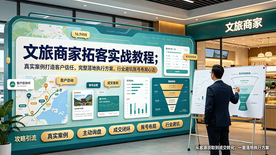 文旅商家拓客实战教程；真实案例打造客户信任，完整落地执行方案，行业避坑账号布局心法-洛柒笔记