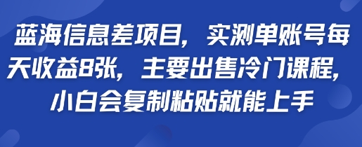 蓝海信息差项目，实测单账号每天收益多张，主要出售冷门课程，小白会复制粘贴就能上手-洛柒笔记