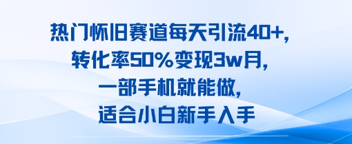 热门怀旧赛道每天引流40+，转化率50%月变现3w，一部手机就能做，适合小白新手入手-洛柒笔记