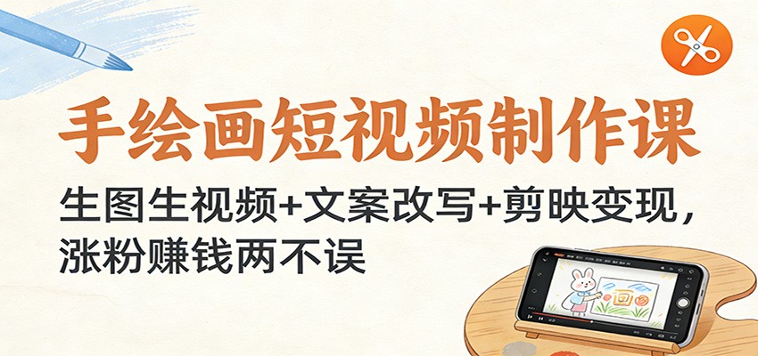 手绘画短视频制作课：生图生视频+文案改写+剪映变现，涨粉赚钱两不误-洛柒笔记