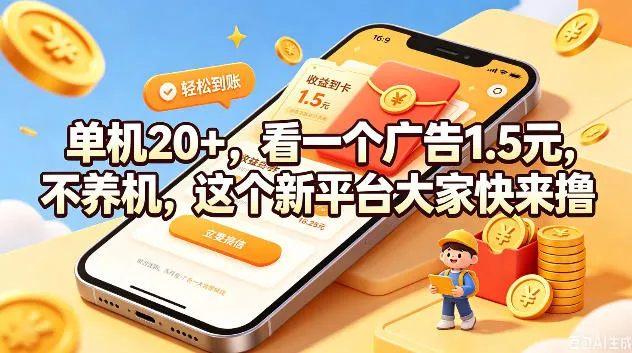 单机20+，看一个广告1.5米，不养机，这个新平台大家快来撸-洛柒笔记