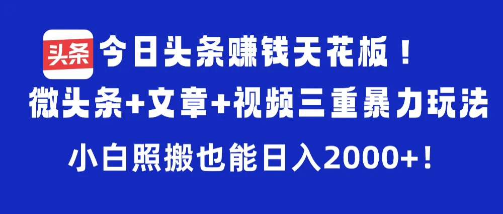今日头条赚钱天花板！微头条+文章+视频三重暴力玩法，小白照搬也能日入2000+-洛柒笔记