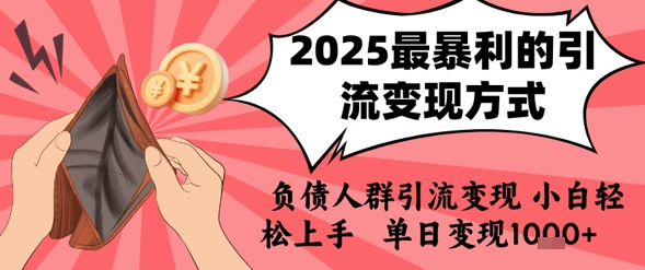 2025年最暴利的引流变现方式，负债人群引流变现，小白轻松上手，日入1k-洛柒笔记