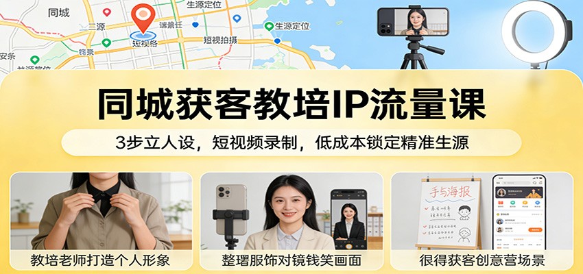 同城获客教培IP流量课：3步立人设，短视频录制，低成本锁定精准生源-洛柒笔记
