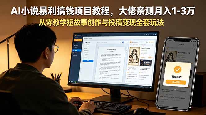 （18898期）AI小说暴利搞钱项目教程，大佬亲测月入1-3万，从零教学短故事创作与投稿变现全套玩法-洛柒笔记
