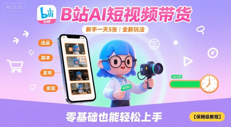B站AI短视频带货，新手一天5张，全新玩法【保姆级教程】-洛柒笔记