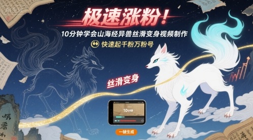 极速涨粉！10分钟学会山海经异兽丝滑变身视频制作，快速起千粉万粉号-洛柒笔记