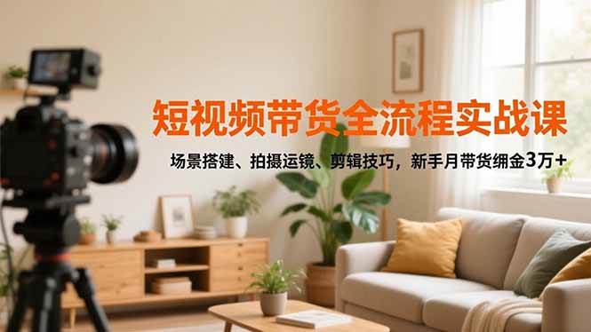 （16680期）短视频带货全流程实战课，场景搭建、拍摄运镜、剪辑技巧，新手月带货佣金3万+-洛柒笔记