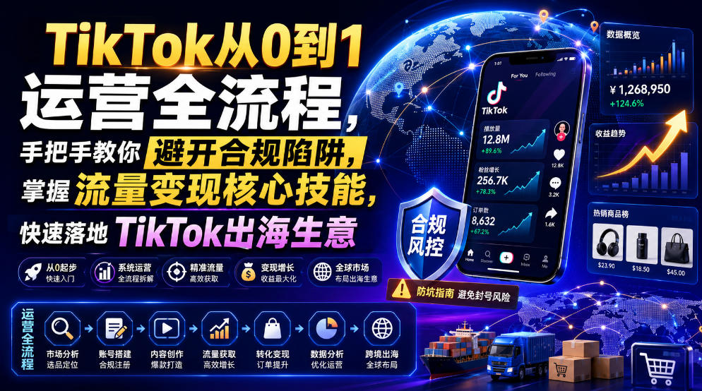 TikTok从0到1运营全流程，手把手教你避开合规陷阱，掌握流量变现核心技能，快速落地TikTok出海生意（更新7月）-洛柒笔记