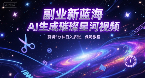 副业新蓝海，AI生成璀璨星河视频，剪辑5分钟日入多张，保姆教程-洛柒笔记