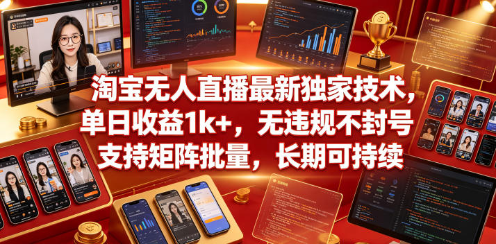 淘宝无人直播最新独家技术，单日收益1k+，无违规不封号，支持矩阵批量，长期可持续【揭秘】-洛柒笔记